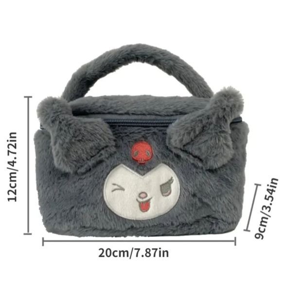 Cute furry soft Sanrio Kuromi cosmetic travel storage bag - Picture 2 of 3